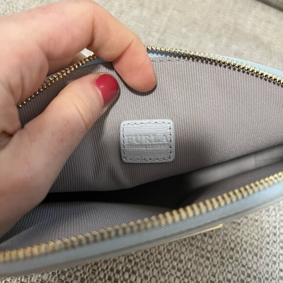 Furla Baby Blue Leather Curved Cosmetics Travel Case - Picture 9 of 9